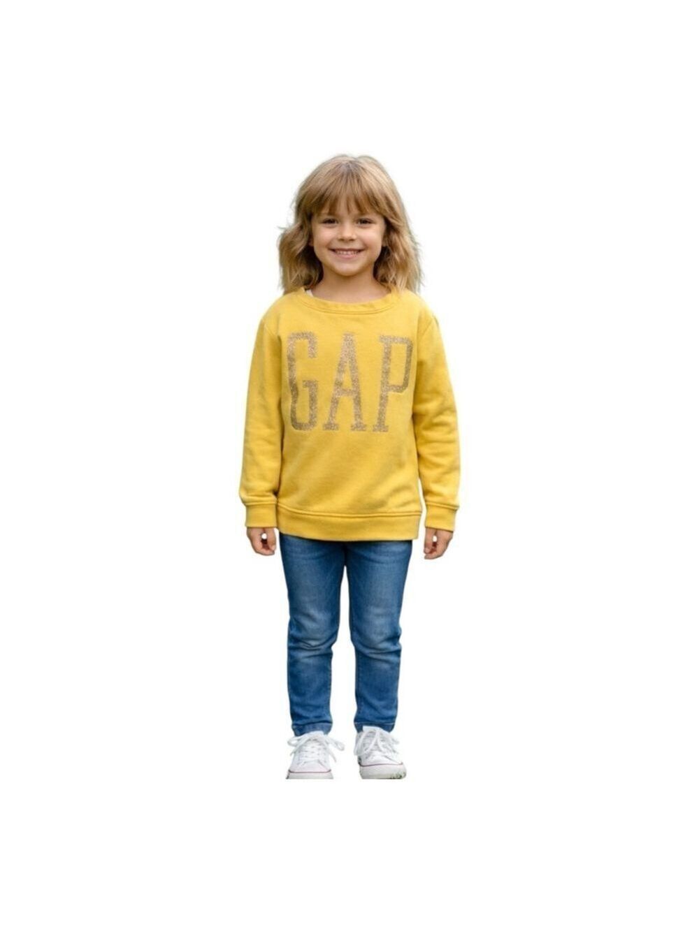 GAP Girls Sweatshirt Yellow Glitter Logo Size S 6-7
